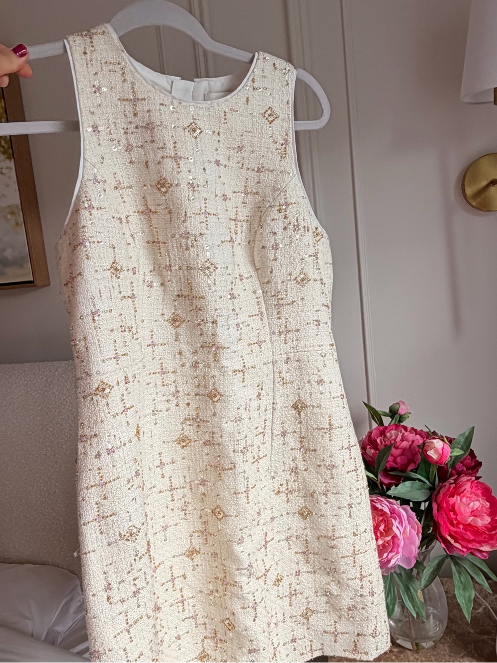 Lilly Pulitzer Ivory Tweed Shift Dress with Gold Accents